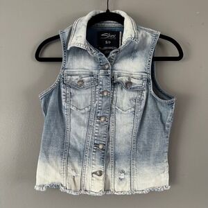 Silver Jeans Co. Acid Wash Distressed Denim Vest Light‎ + Acid Wash SMALL